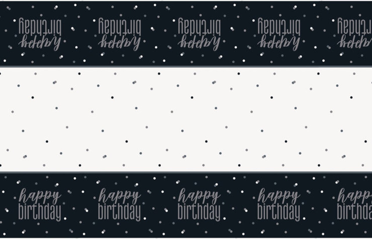 Glitz Black & Silver "Happy Birthday" Plastic Table Cover, 54" x 84", 1ct